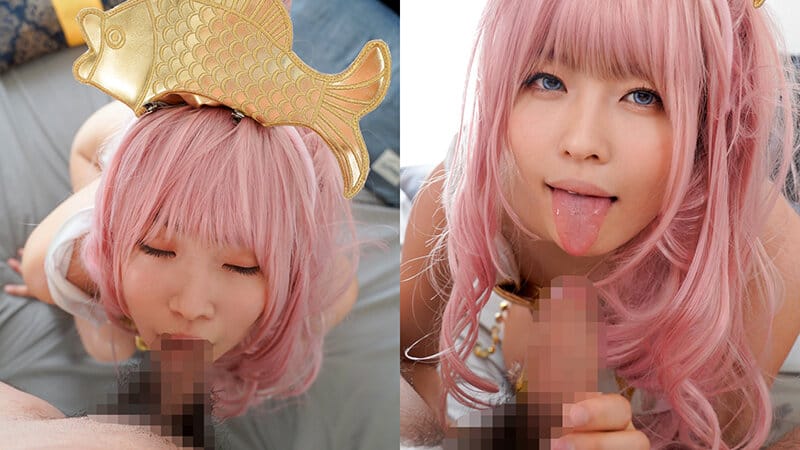 巨乳AV女優の八森わか菜がワンピースしらほしのアニメコスプレをしてち○こをフェラするエロシーン。
